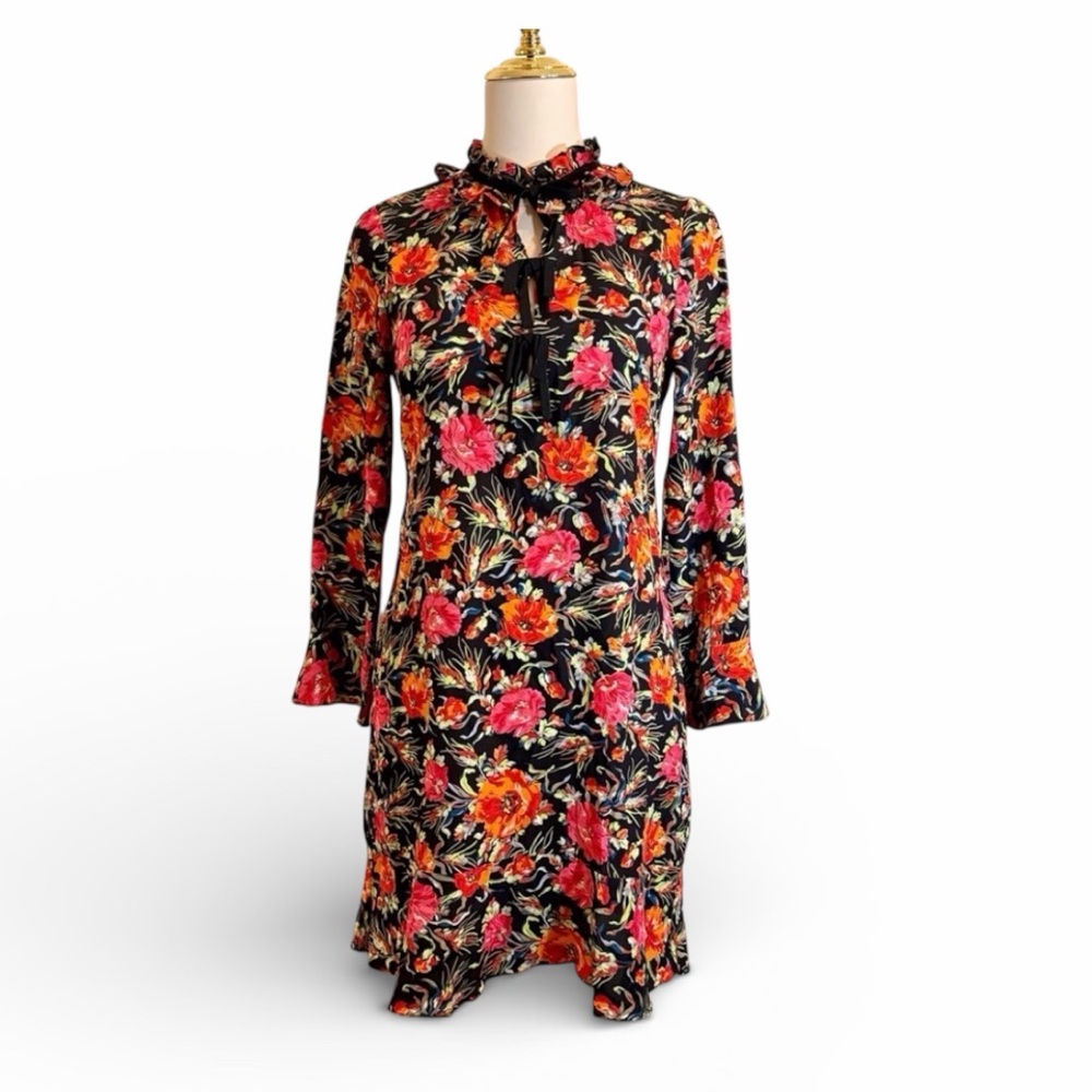 Valentine’s Day! Sandro Paris Doreen Mini Dress 100% Silk Dark Floral Size Small
